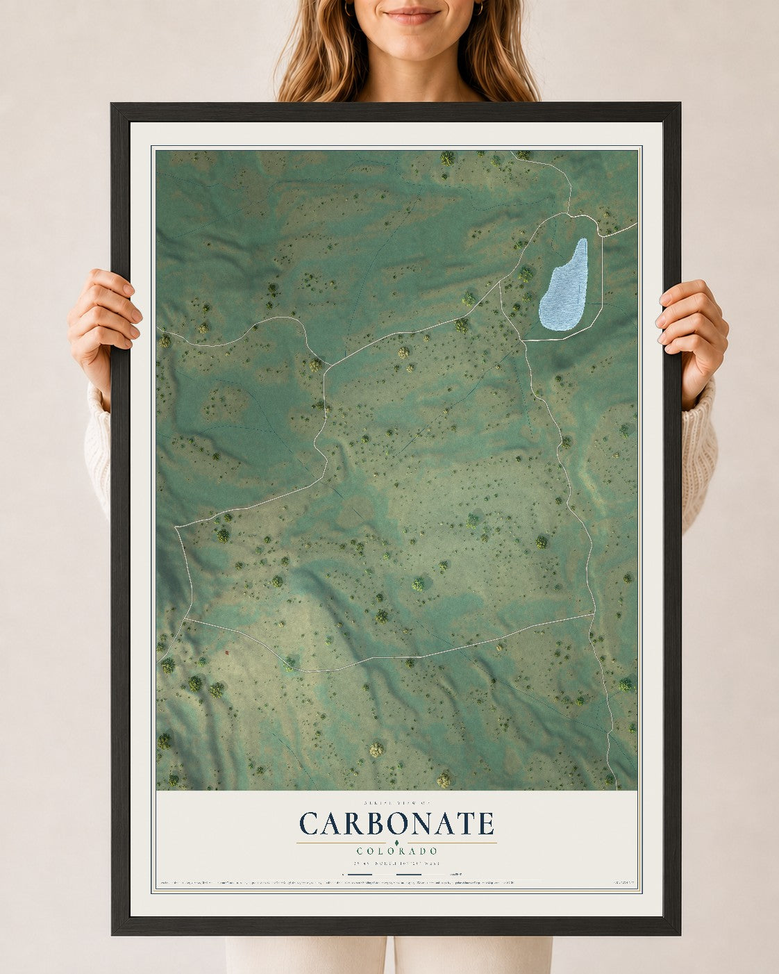 Map of Carbonate, Colorado, 24 x 36 inch print in a black wood frame