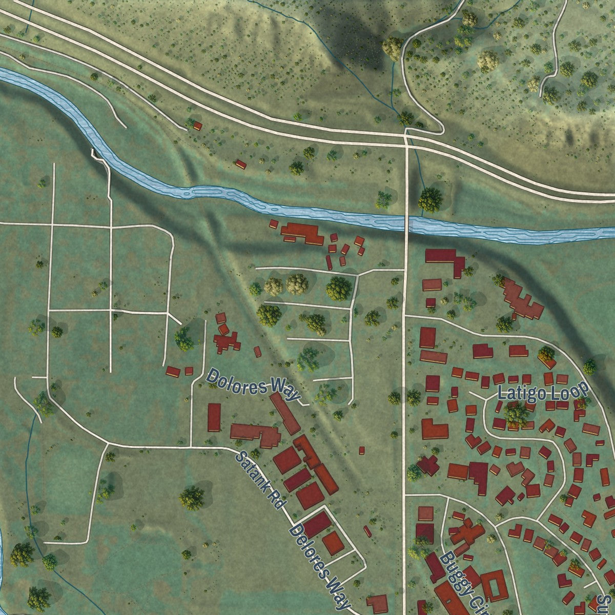 Second close-up of the map of Carbondale, Colorado print showing more streets and buildings