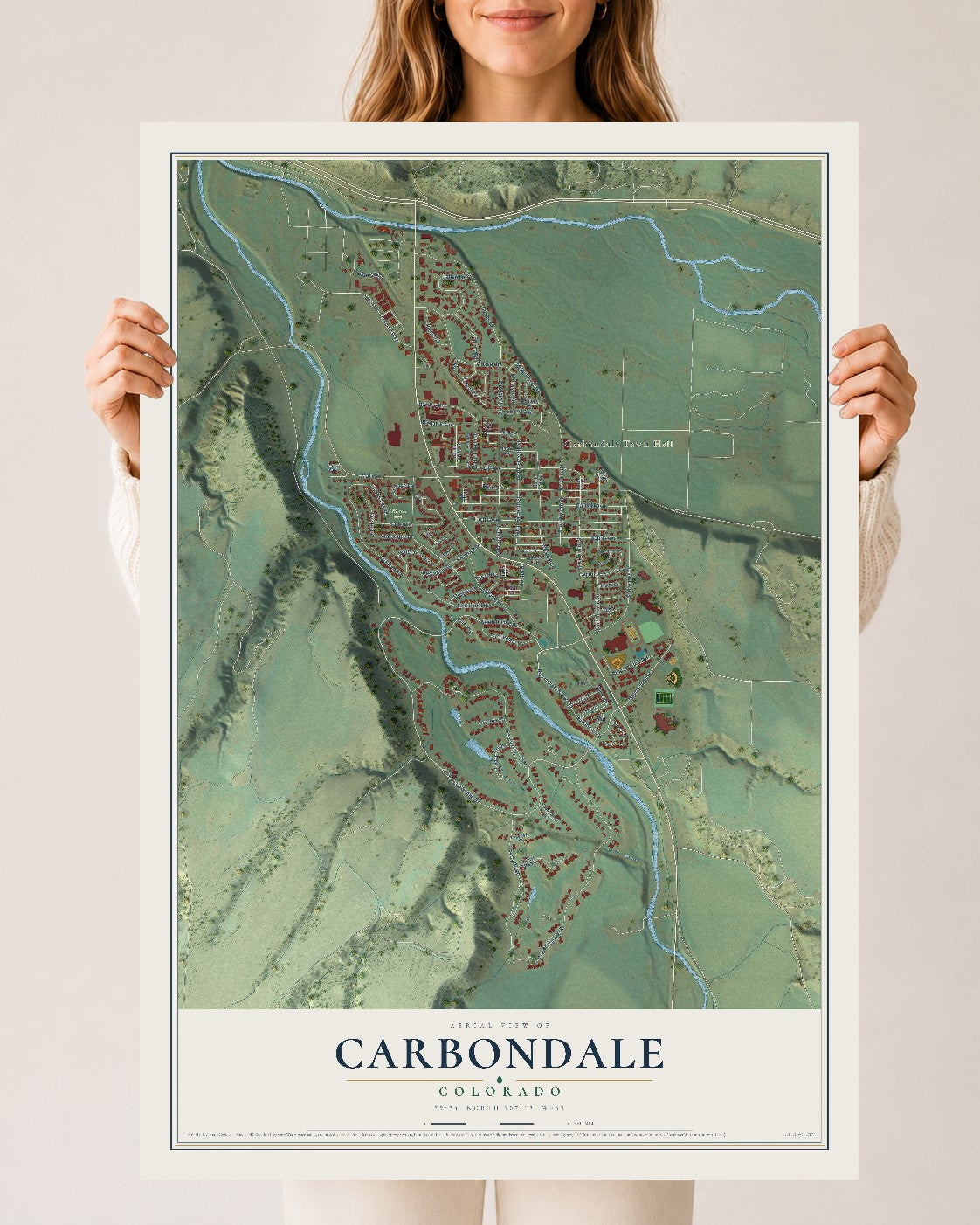 Map of Carbondale, Colorado, 24 x 36 inch unframed archival matte print