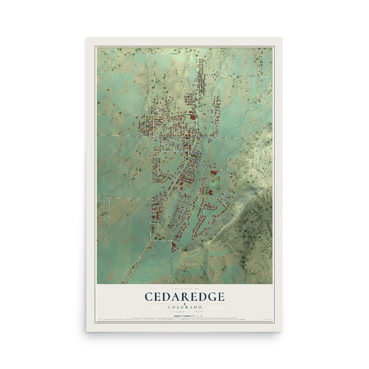 Map of Cedaredge, Colorado, 12 x 18 inch unframed archival matte print