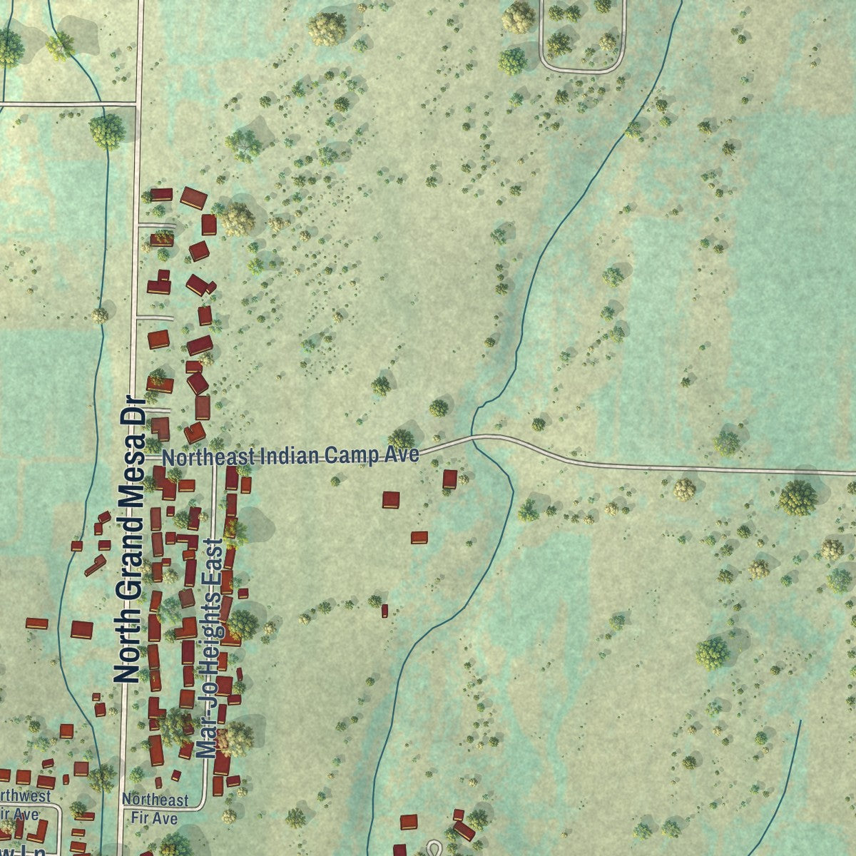 Second close-up of the map of Cedaredge, Colorado print showing more streets and buildings