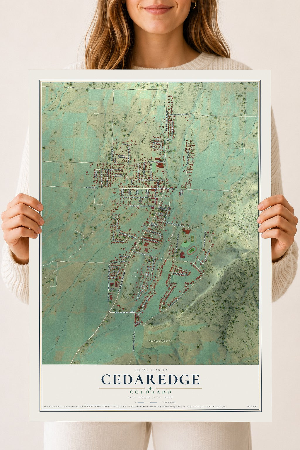 Map of Cedaredge, Colorado, 18 x 24 inch unframed archival matte print