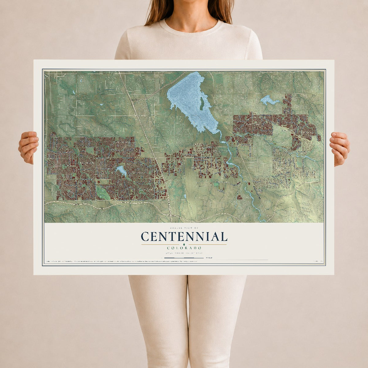 Map of Centennial, Colorado, 24 x 36 inch unframed archival matte print