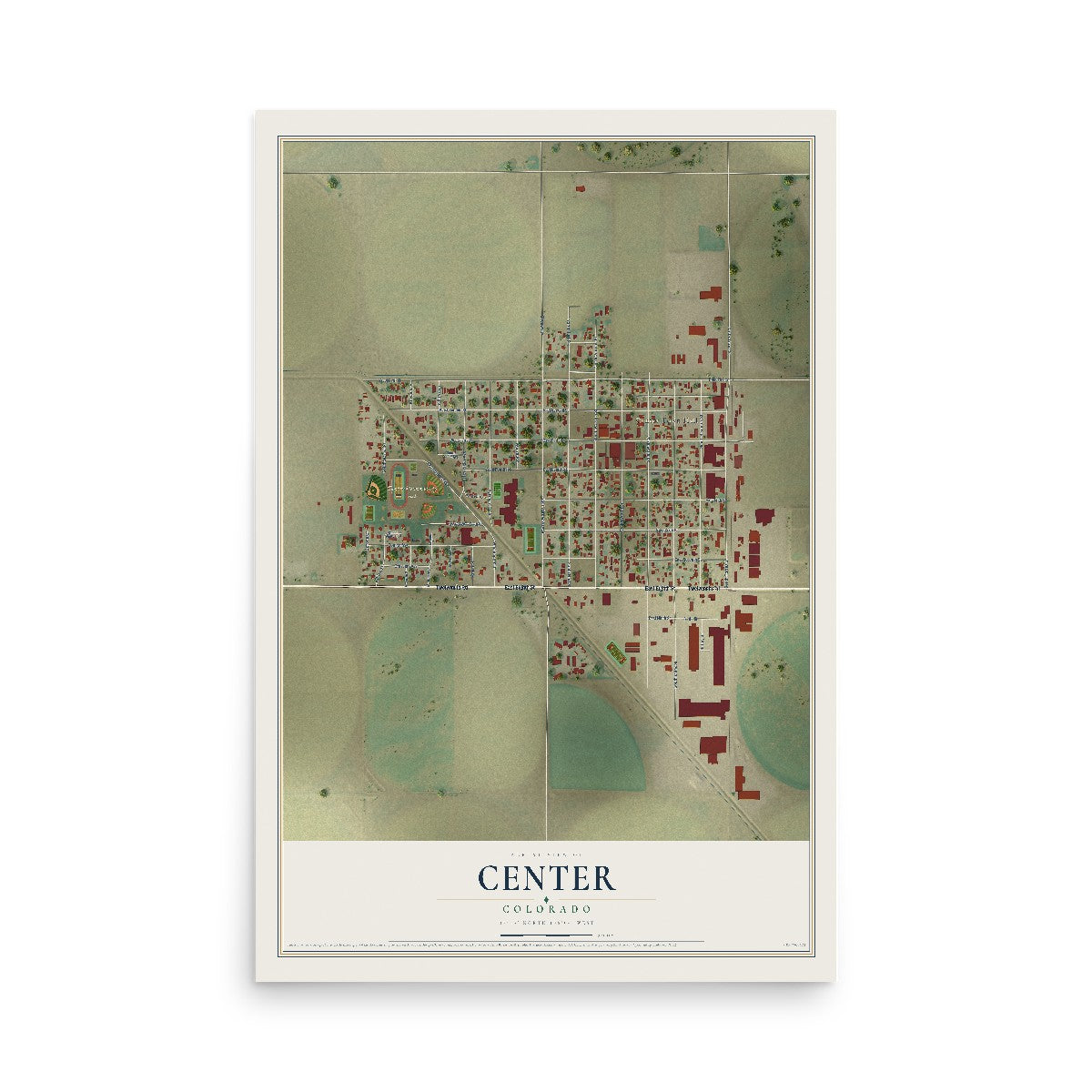 Map of Center, Colorado, 12 x 18 inch unframed archival matte print