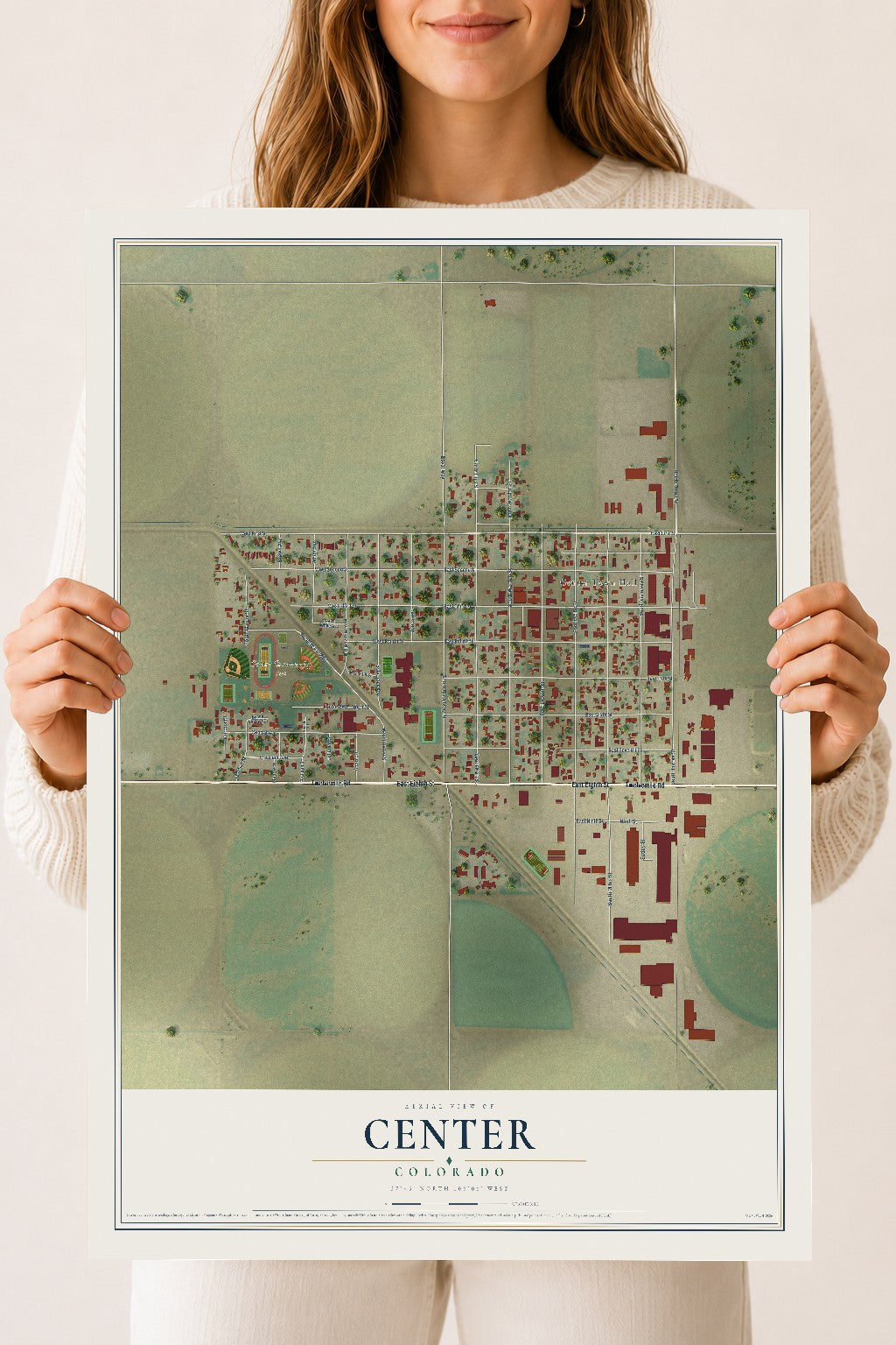 Map of Center, Colorado, 18 x 24 inch unframed archival matte print