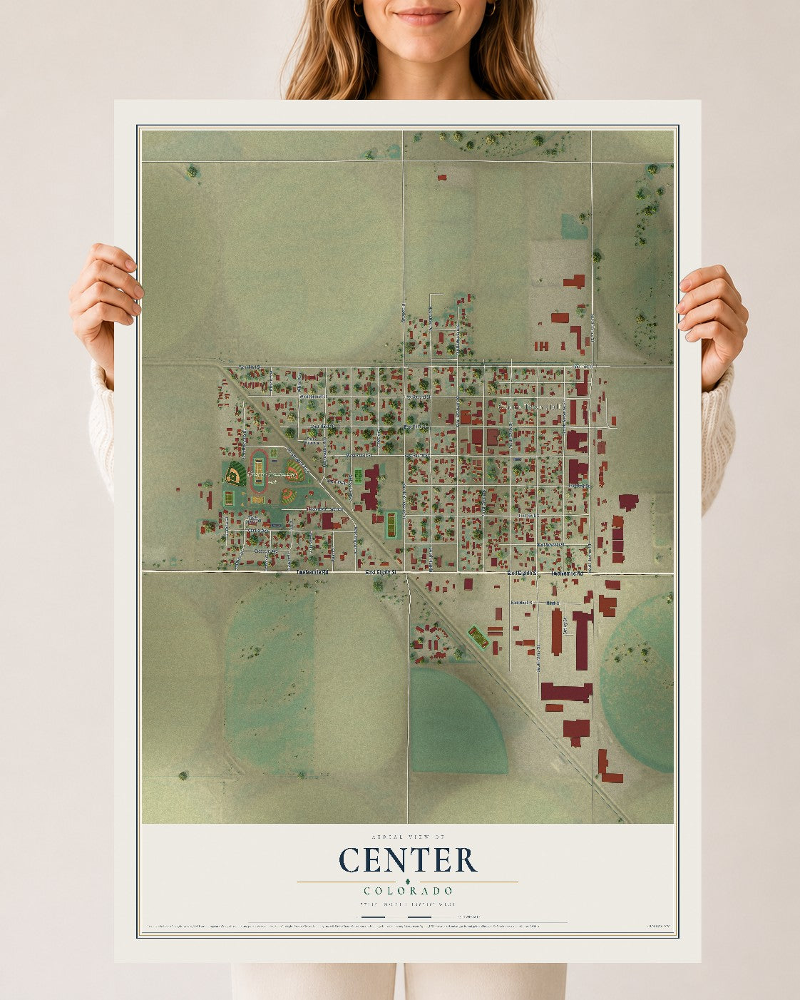 Map of Center, Colorado, 24 x 36 inch unframed archival matte print