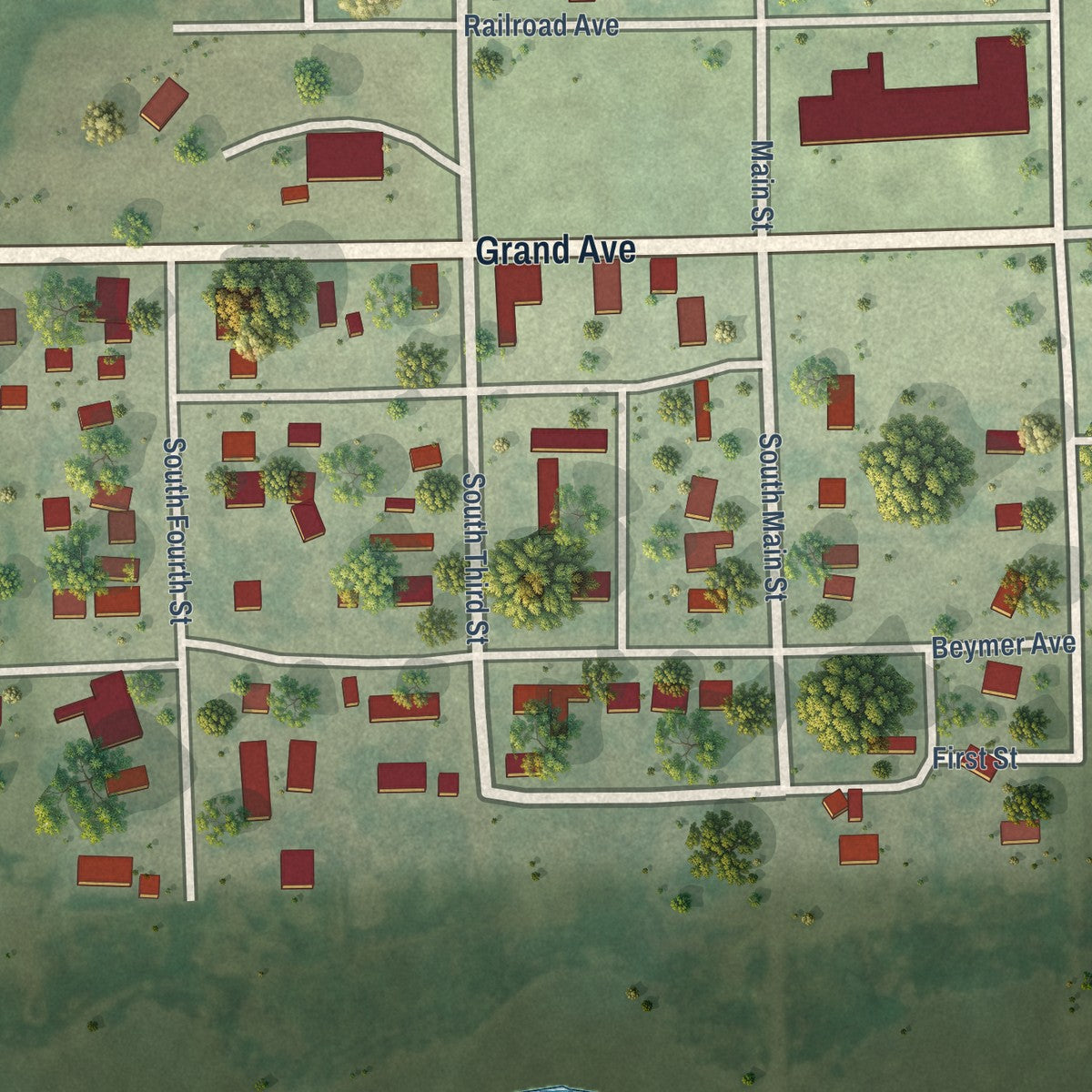 Close-up of the map of Cheraw, Colorado print showing street and building detail