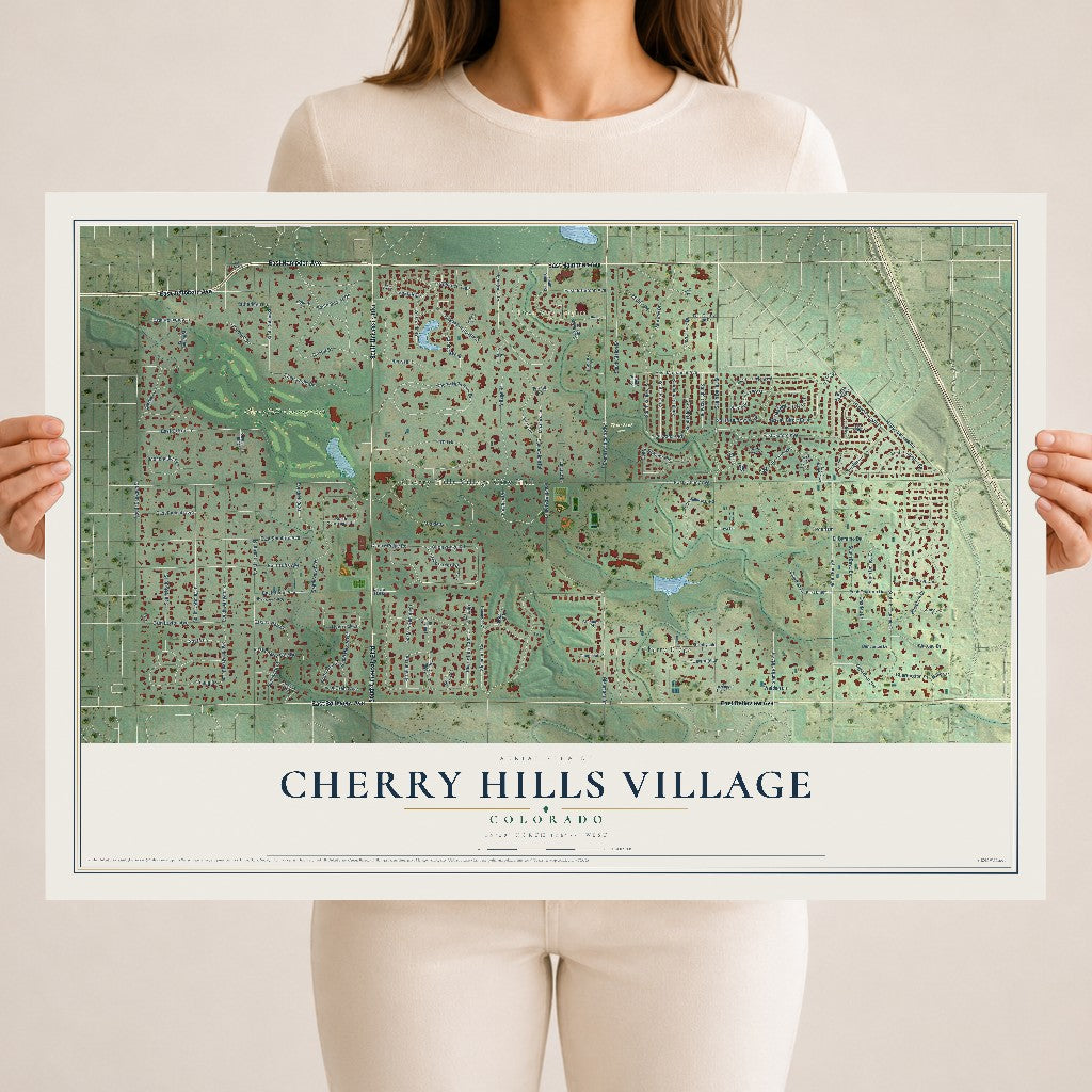 Map of Cherry Hills Village, Colorado, 18 x 24 inch unframed archival matte print