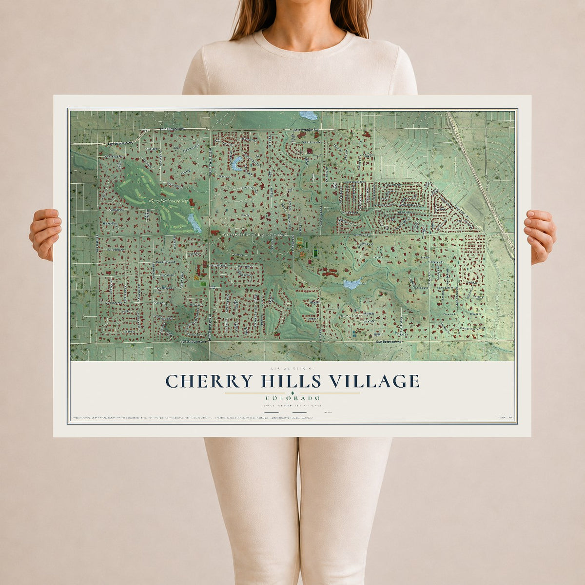Map of Cherry Hills Village, Colorado, 24 x 36 inch unframed archival matte print