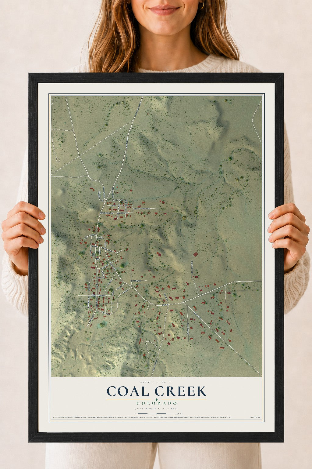 Map of Coal Creek, Colorado, 18 x 24 inch print in a black wood frame
