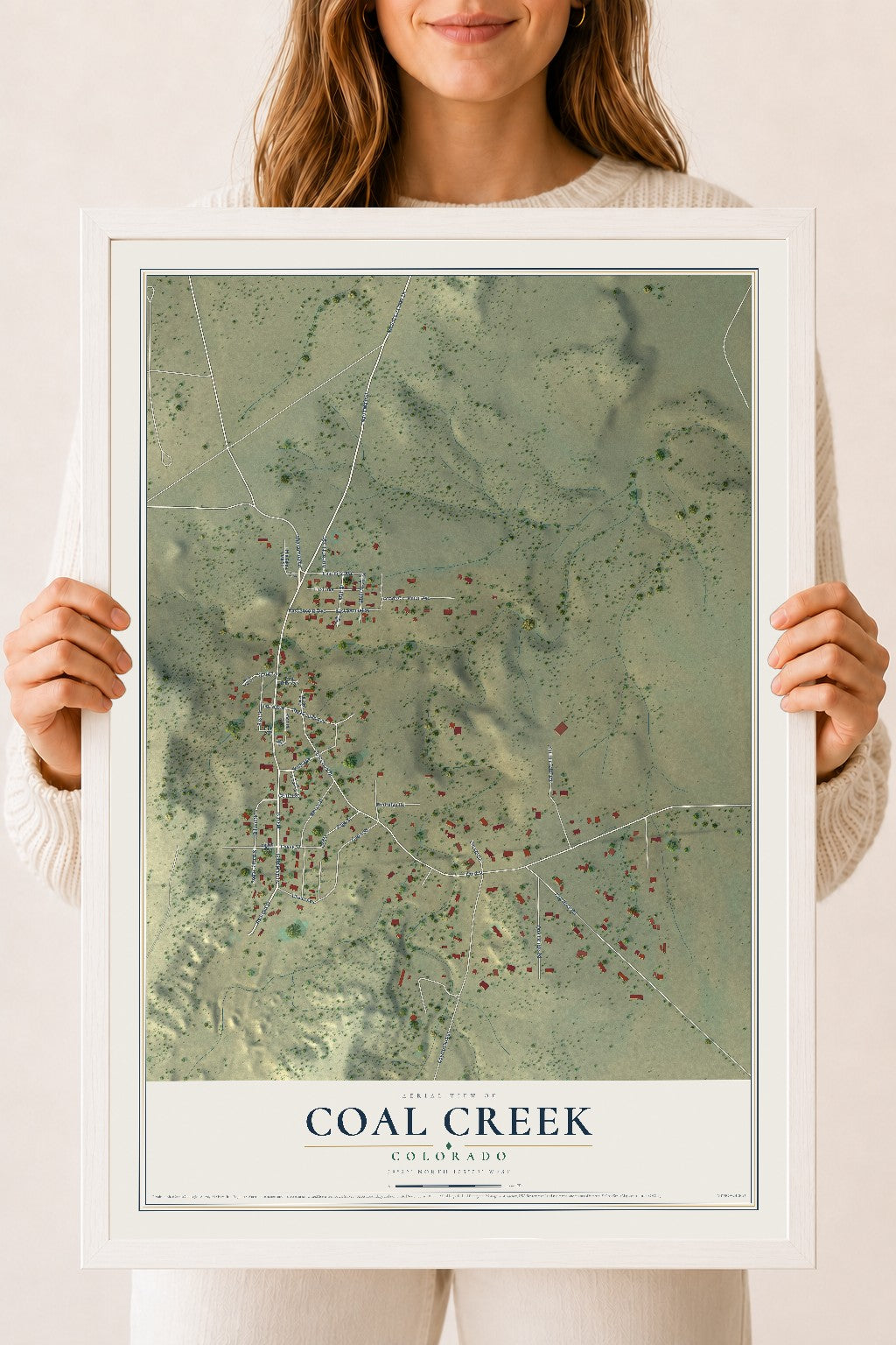 Map of Coal Creek, Colorado, 18 x 24 inch print in a white wood frame
