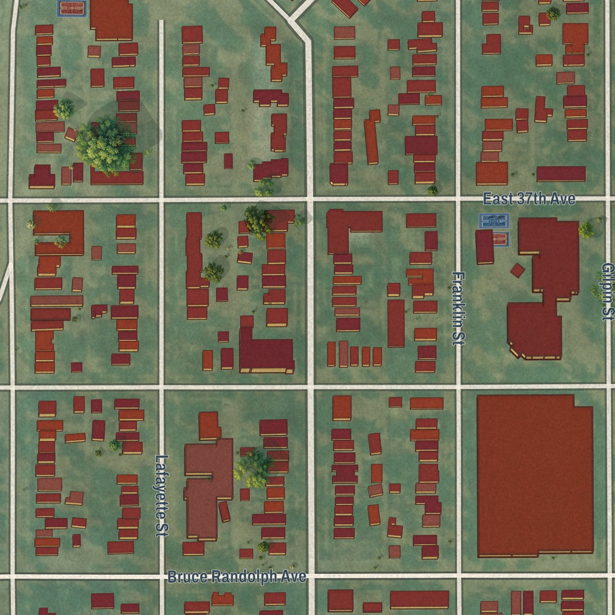 Close-up of the map of Cole, Colorado print showing street and building detail