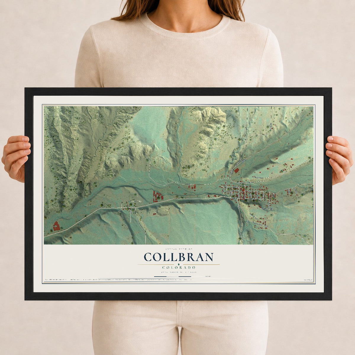 Map of Collbran, Colorado, 12 x 18 inch print in a black wood frame
