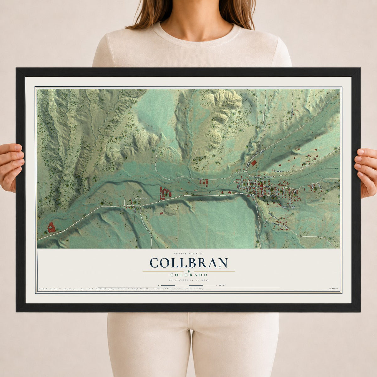 Map of Collbran, Colorado, 18 x 24 inch print in a black wood frame
