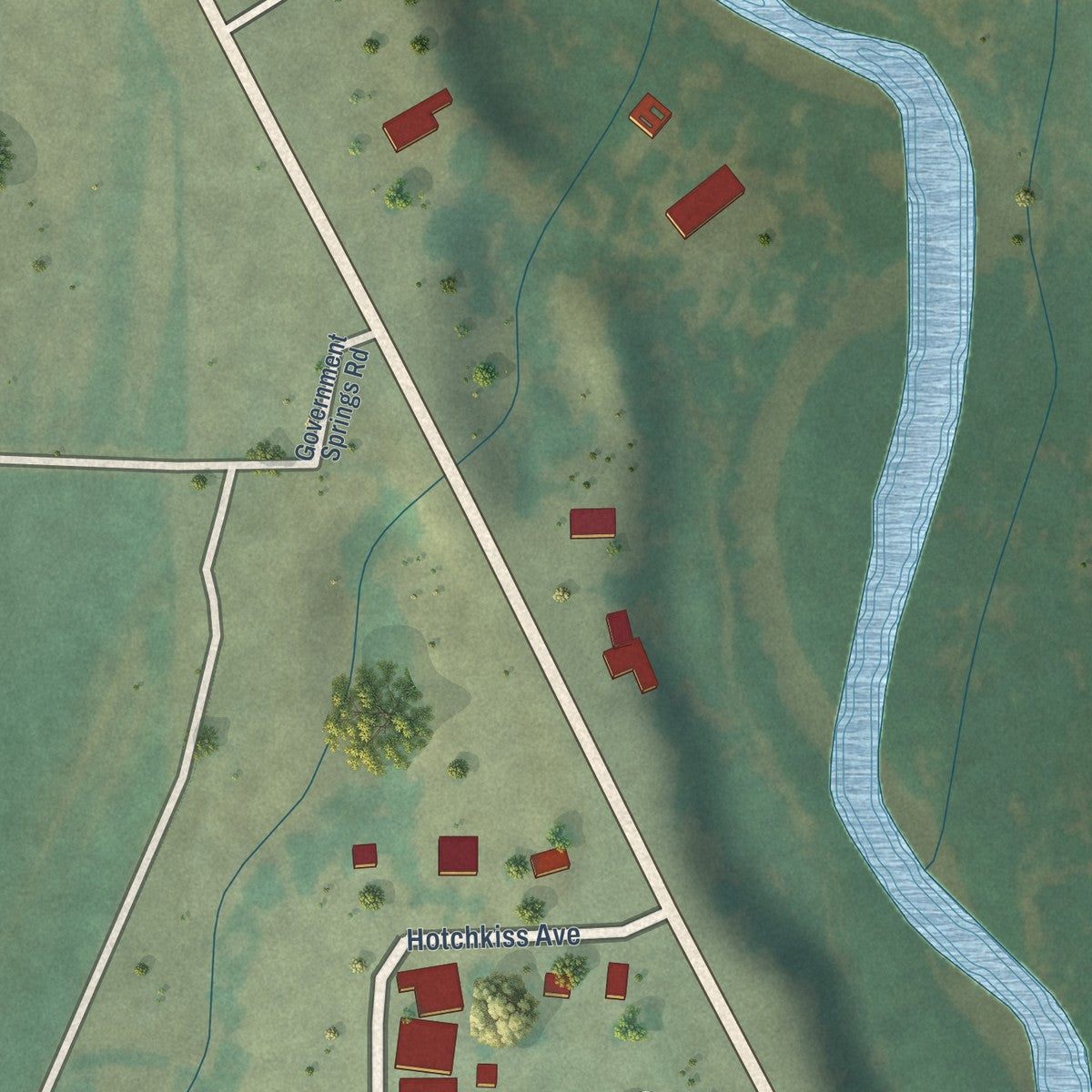 Close-up of the map of Colona, Colorado print showing street and building detail