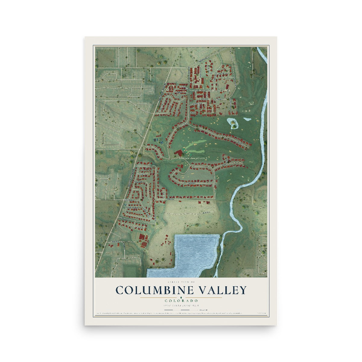 Map of Columbine Valley, Colorado, 12 x 18 inch unframed archival matte print