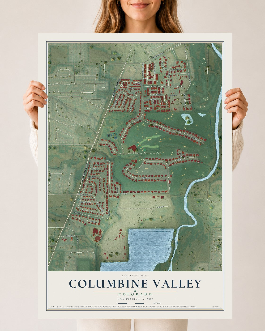Map of Columbine Valley, Colorado, 24 x 36 inch unframed archival matte print