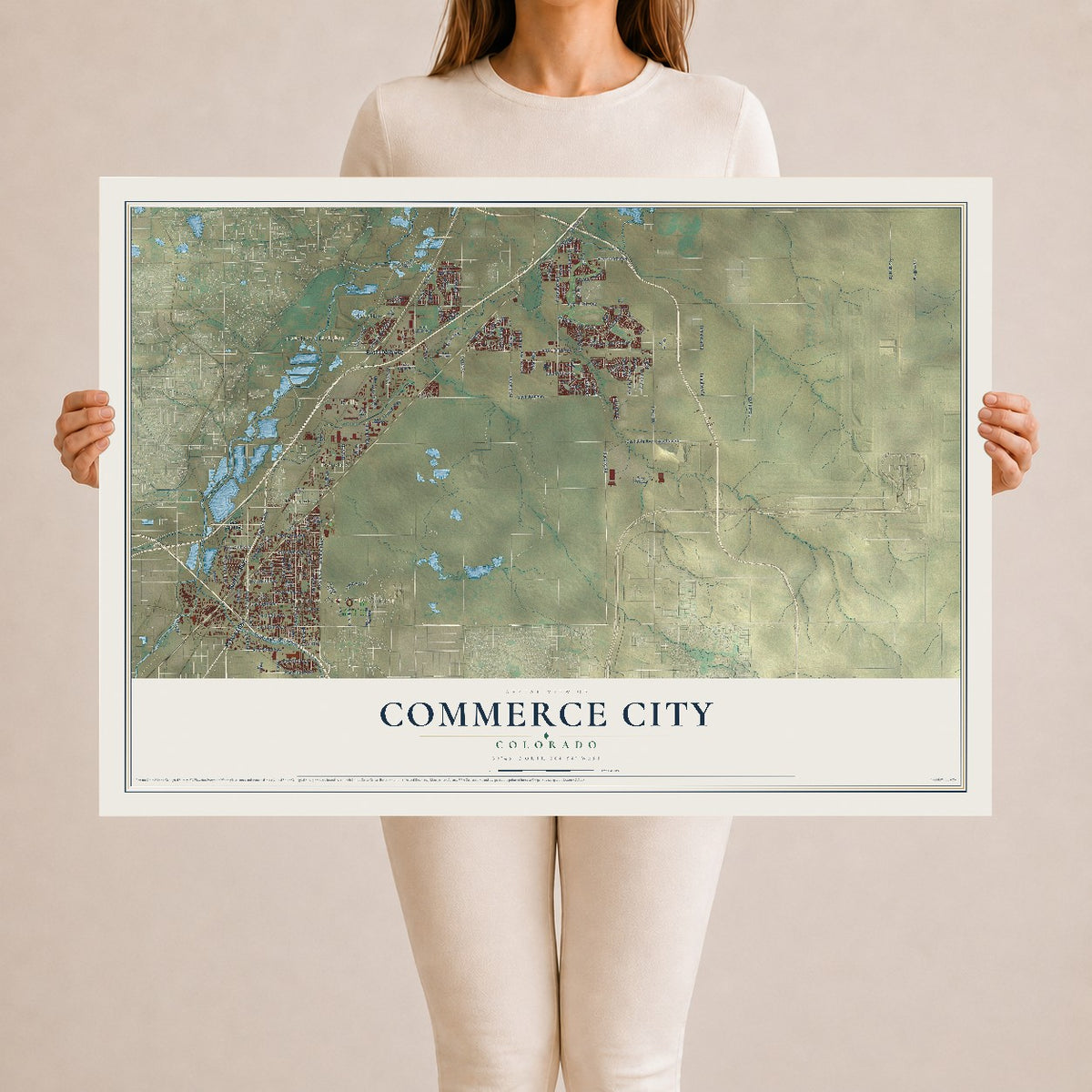 Map of Commerce City, Colorado, 24 x 36 inch unframed archival matte print