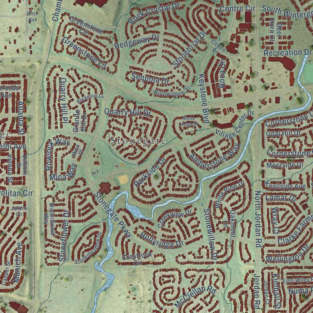 Close-up of the map of Cottonwood, Colorado print showing street and building detail