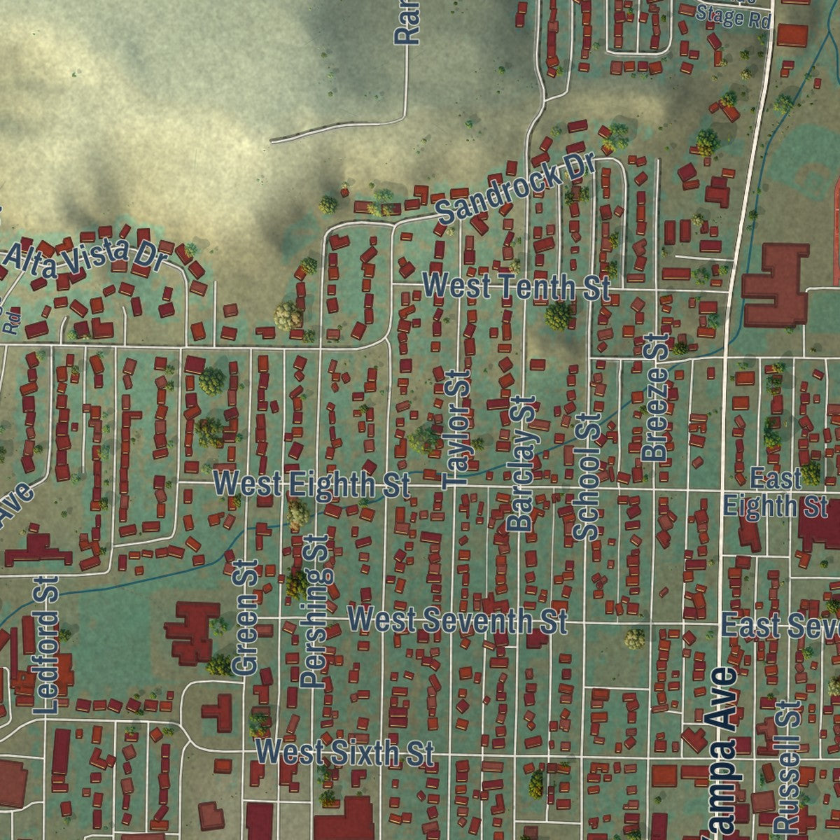 Close-up of the map of Craig, Colorado print showing street and building detail
