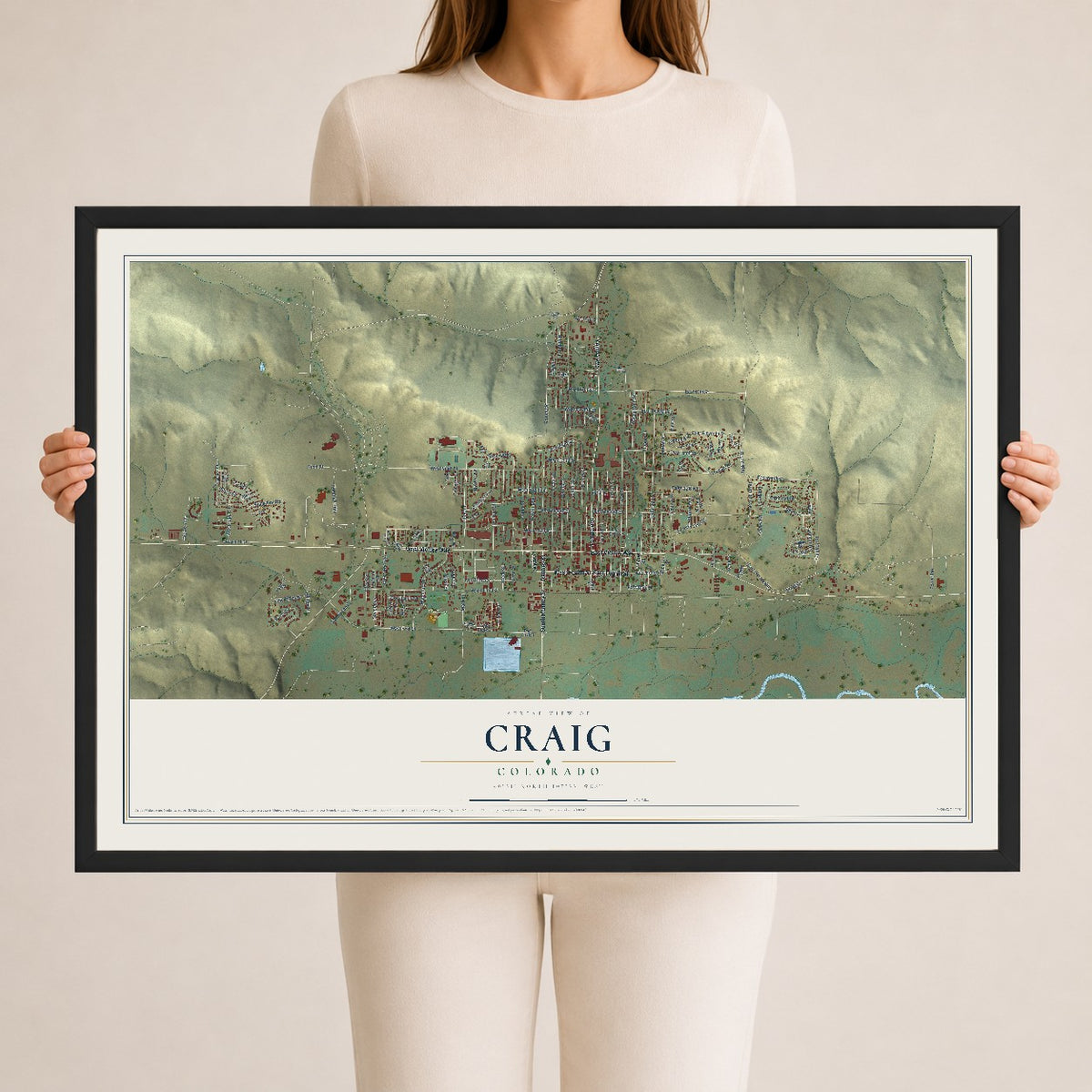 Map of Craig, Colorado, 24 x 36 inch print in a black wood frame