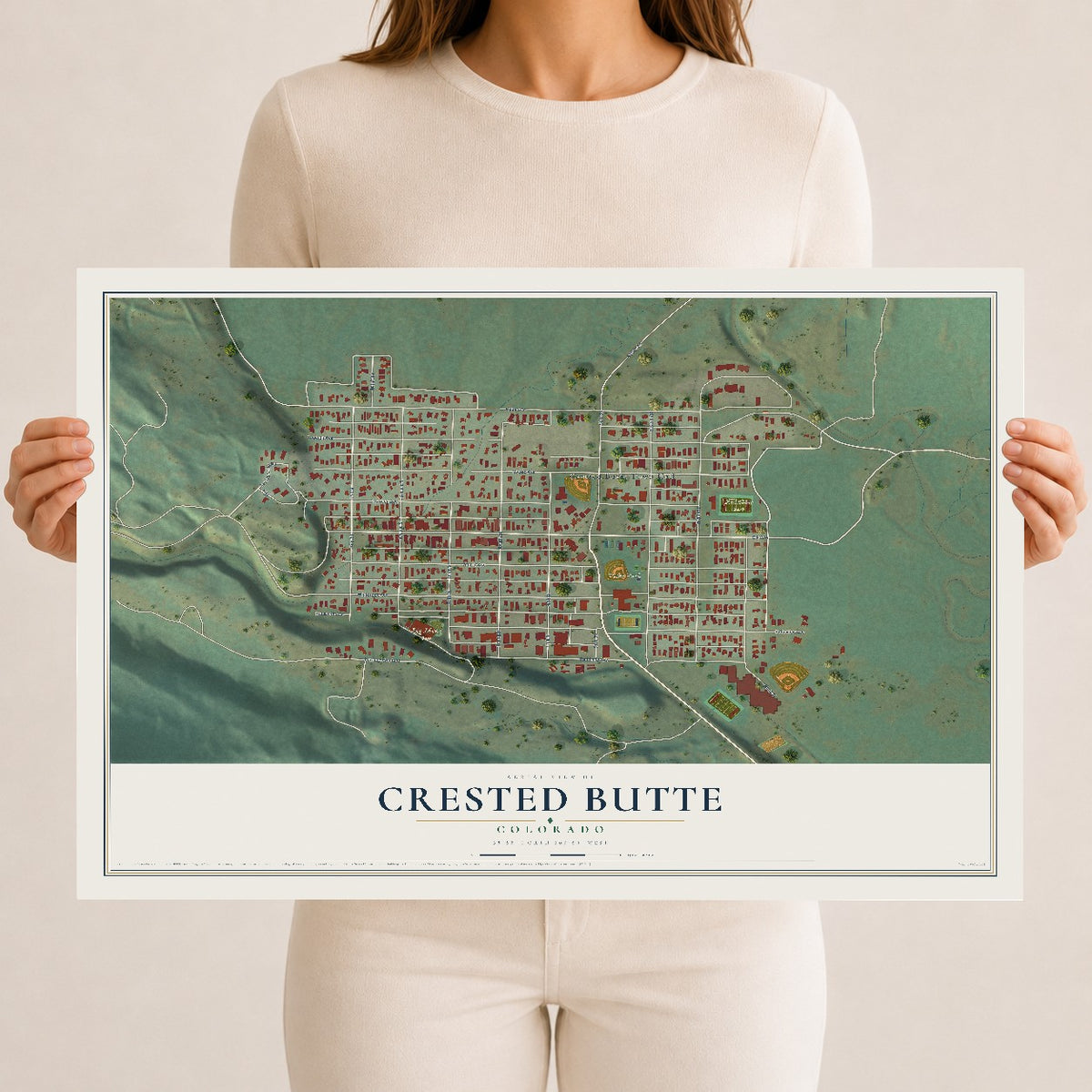 Map of Crested Butte, Colorado, 12 x 18 inch unframed archival matte print