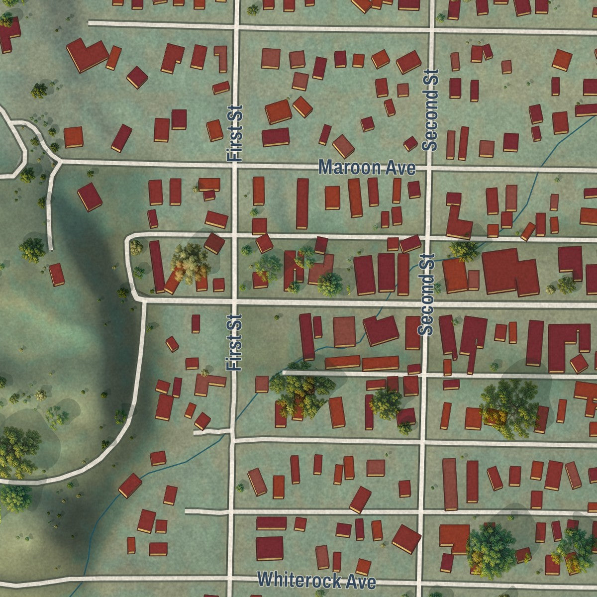 Second close-up of the map of Crested Butte, Colorado print showing more streets and buildings