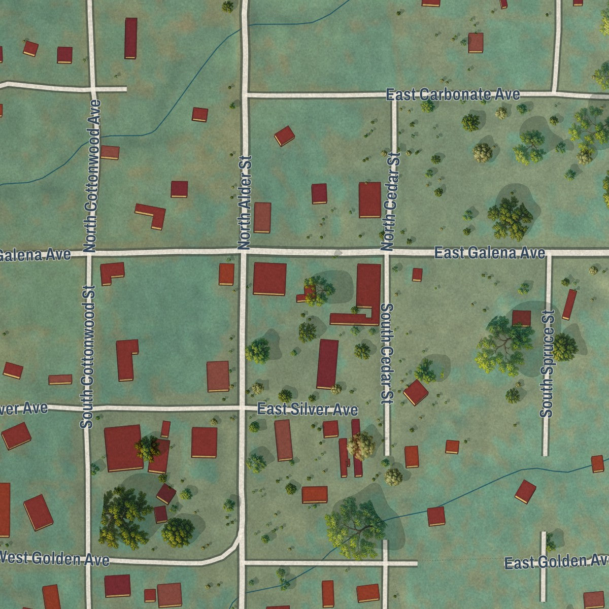 Close-up of the map of Crestone, Colorado print showing street and building detail