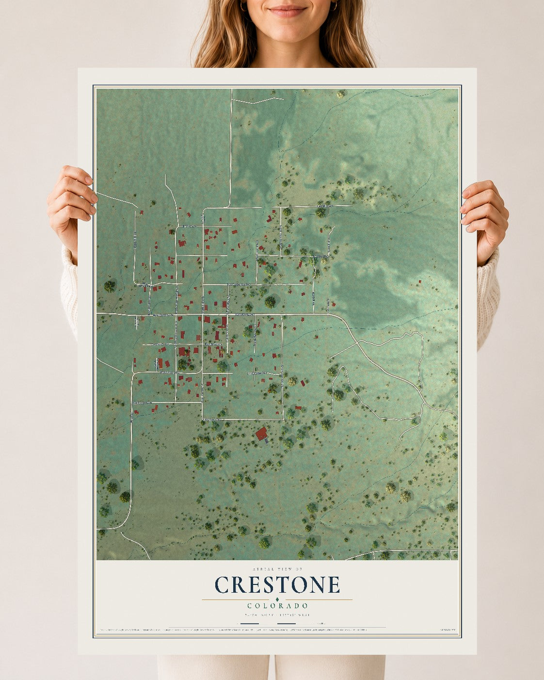 Map of Crestone, Colorado, 24 x 36 inch unframed archival matte print