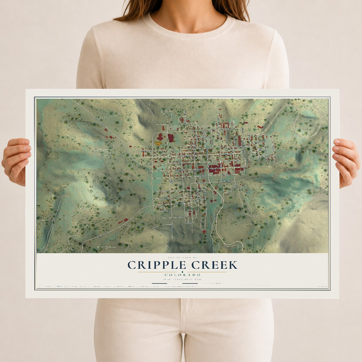 Map of Cripple Creek, Colorado, 12 x 18 inch unframed archival matte print