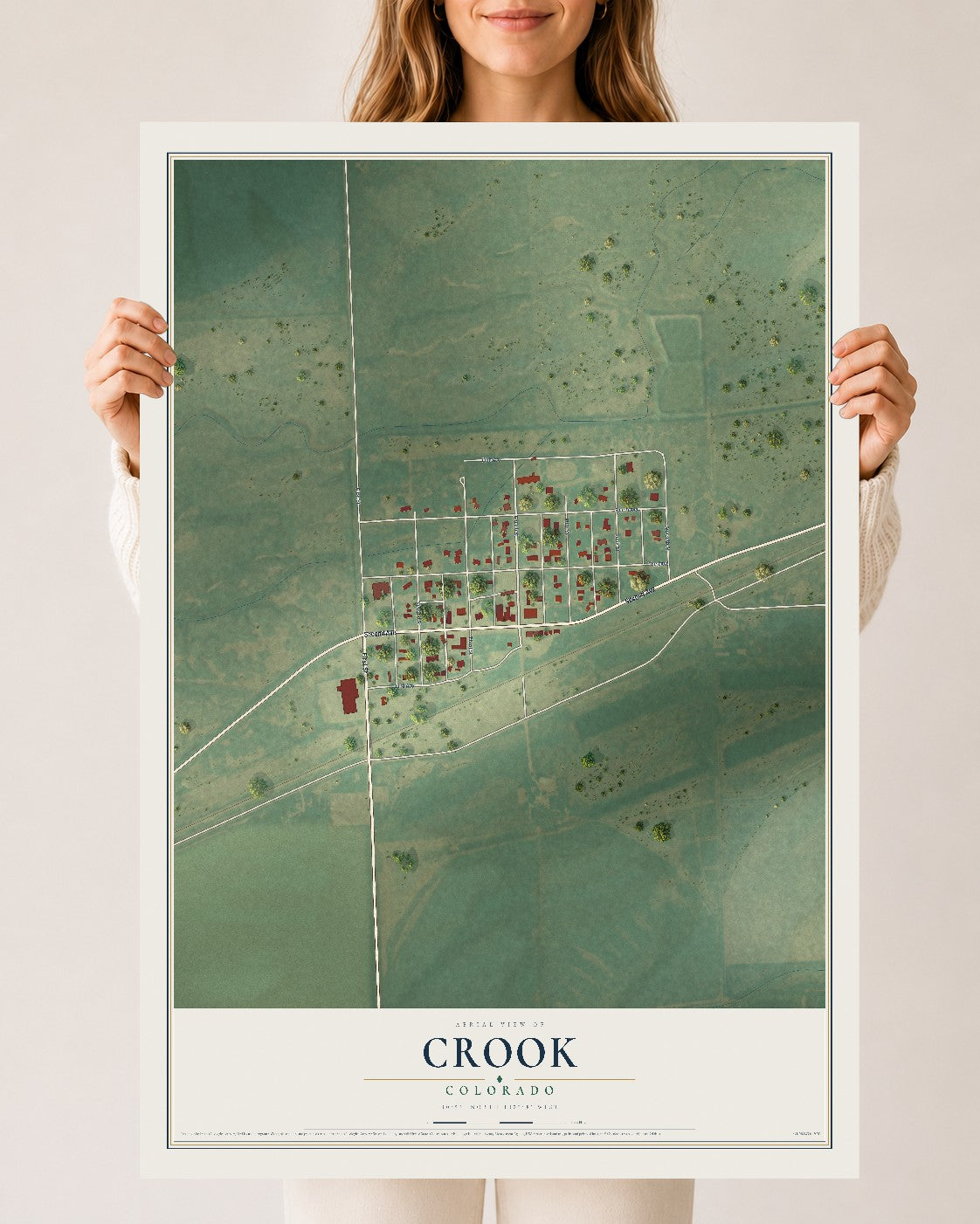 Map of Crook, Colorado, 24 x 36 inch unframed archival matte print