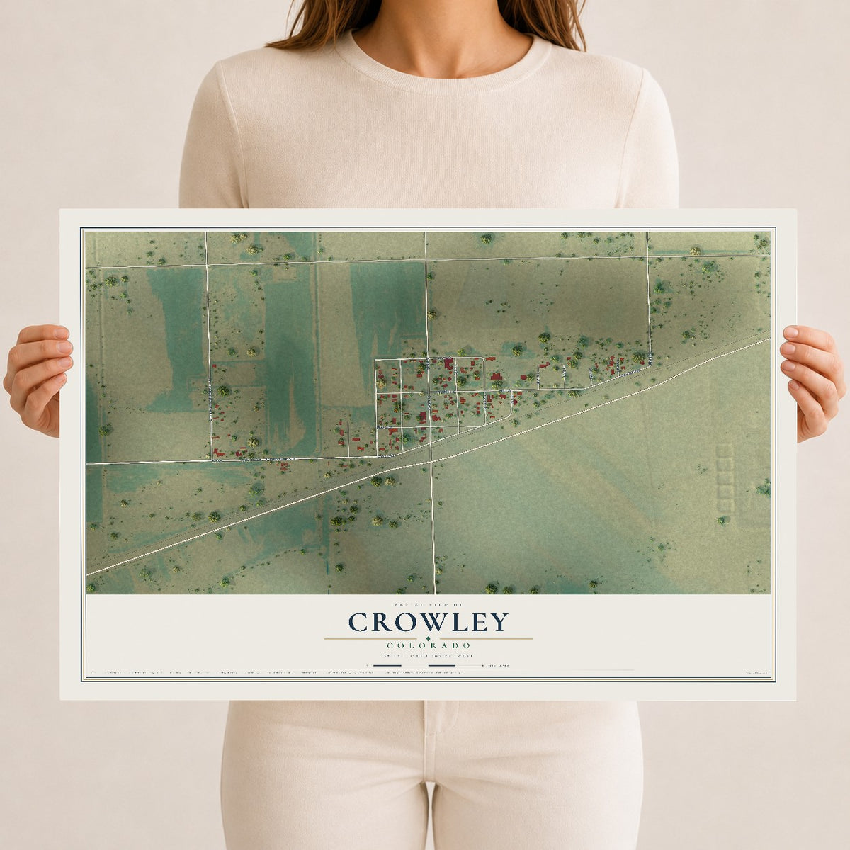 Map of Crowley, Colorado, 12 x 18 inch unframed archival matte print
