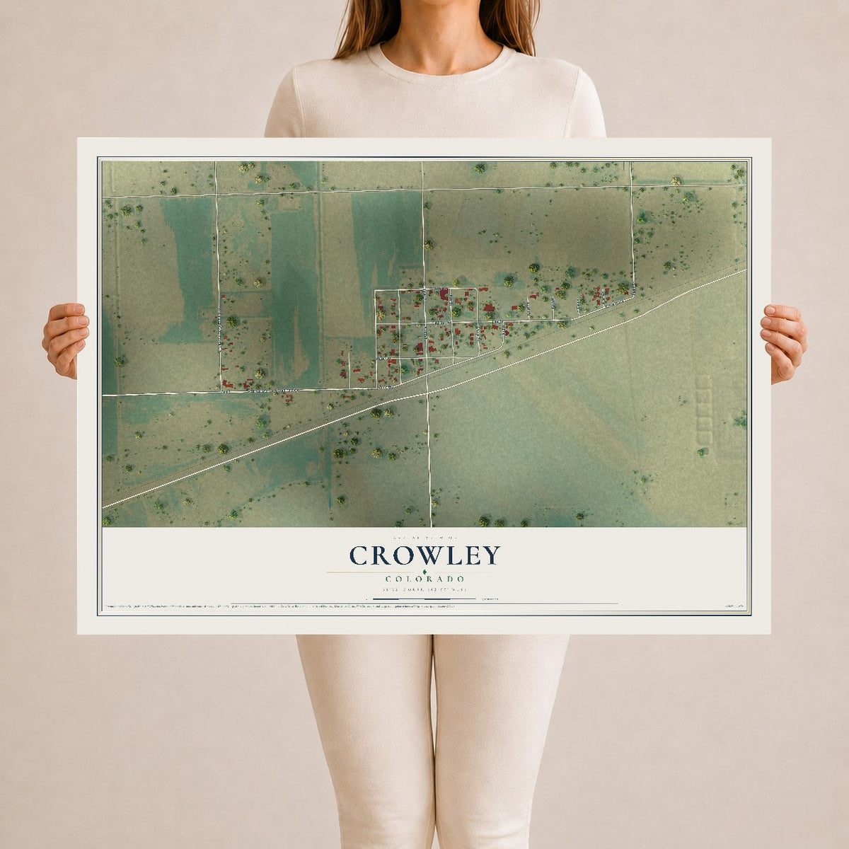 Map of Crowley, Colorado, 24 x 36 inch unframed archival matte print