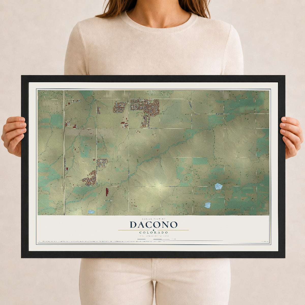 Map of Dacono, Colorado, 12 x 18 inch print in a black wood frame