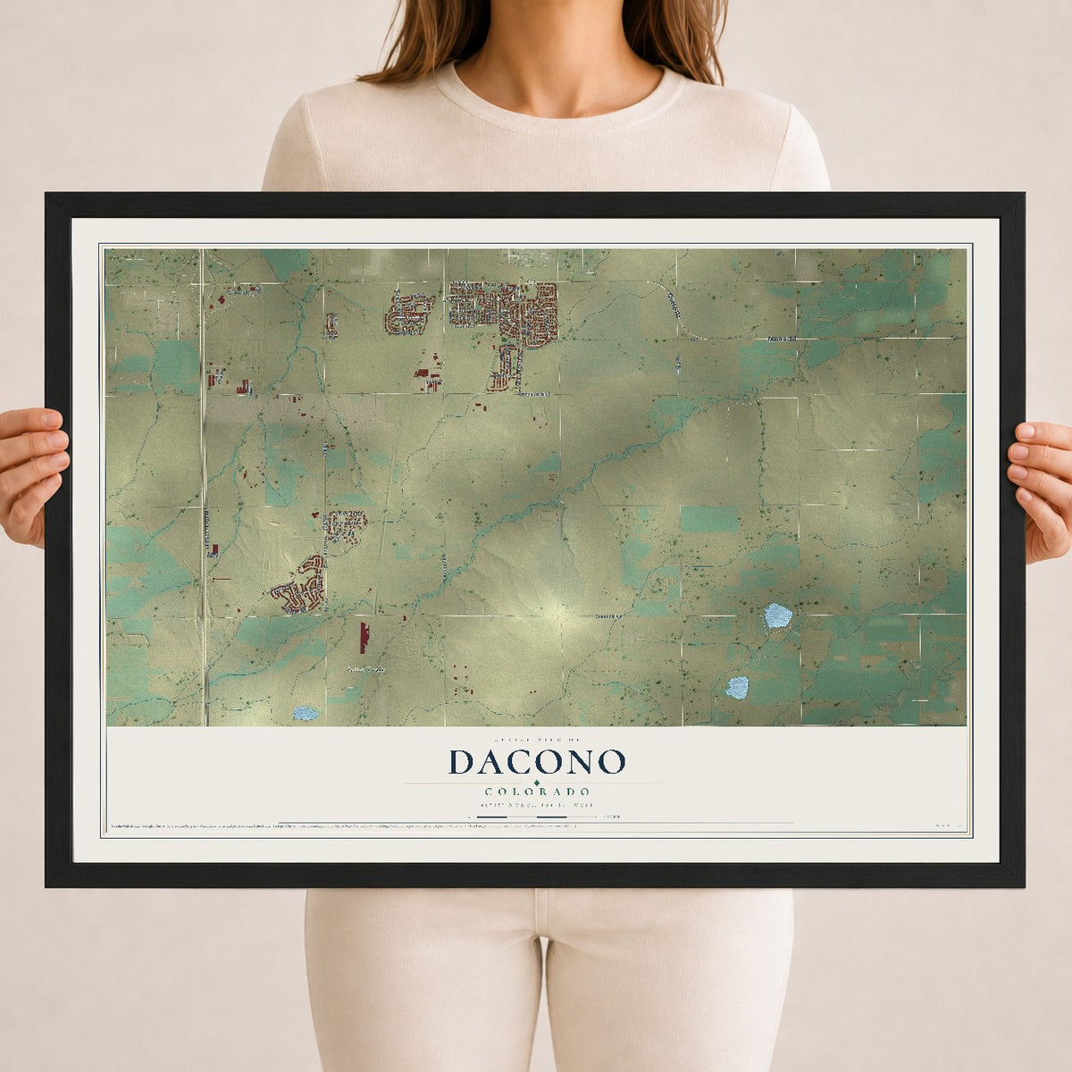 Map of Dacono, Colorado, 18 x 24 inch print in a black wood frame