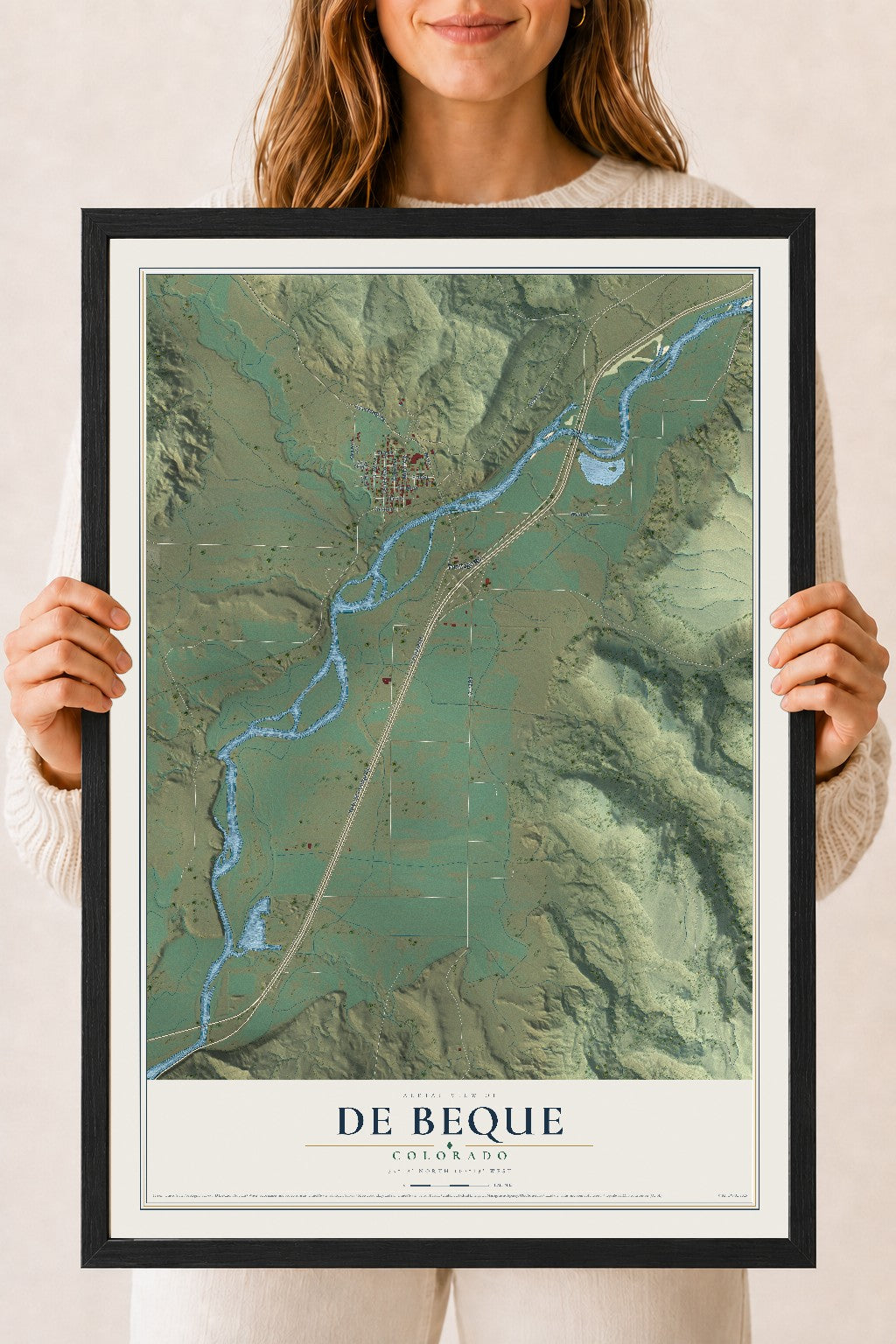 Map of De Beque, Colorado, 18 x 24 inch print in a black wood frame