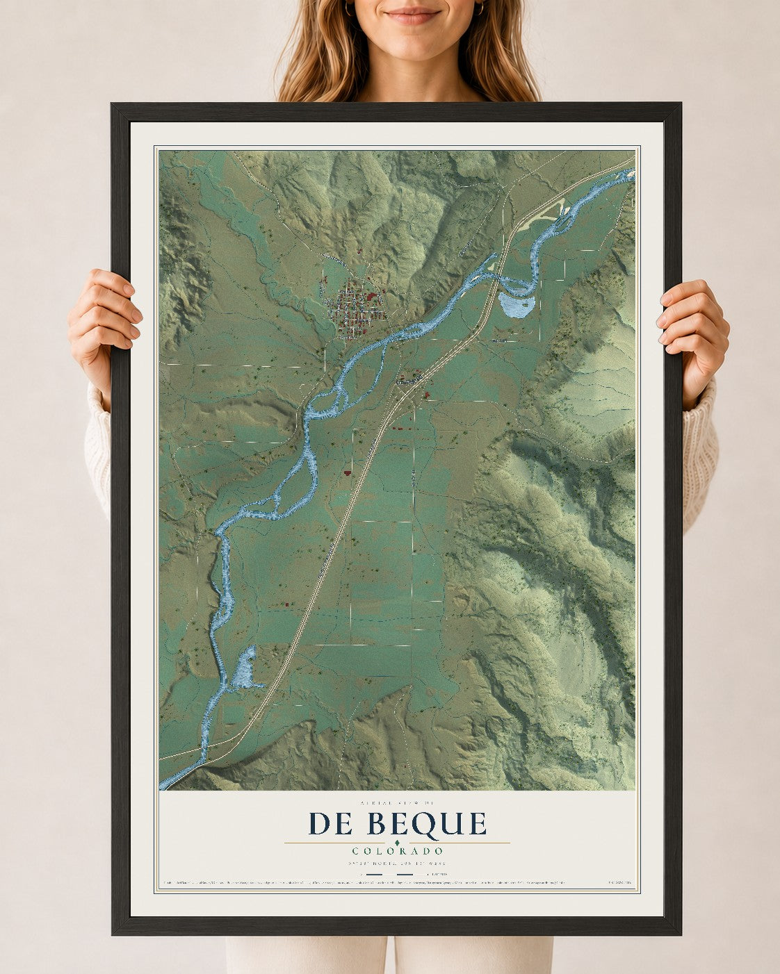 Map of De Beque, Colorado, 24 x 36 inch print in a black wood frame