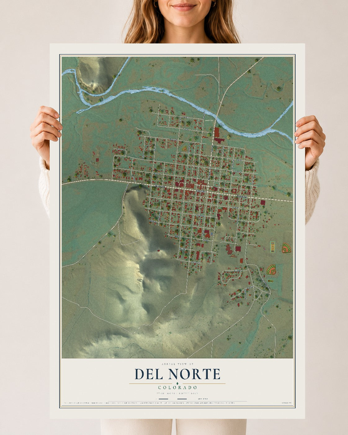 Map of Del Norte, Colorado, 24 x 36 inch unframed archival matte print