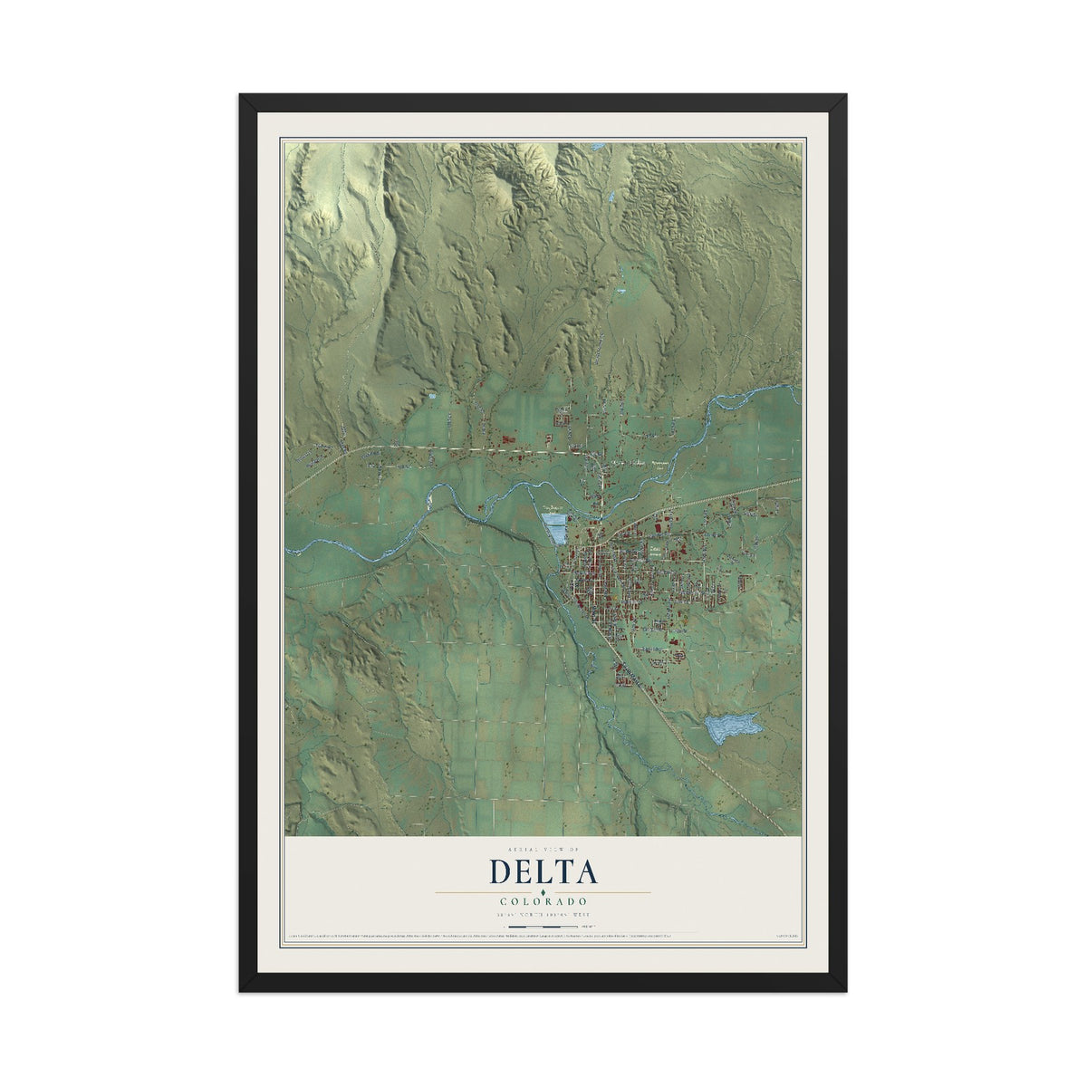 Map of Delta, Colorado, 12 x 18 inch print in a black wood frame