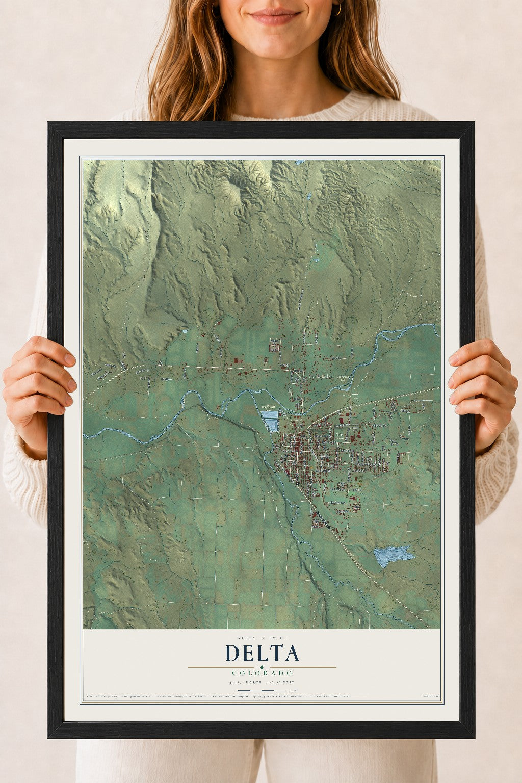 Map of Delta, Colorado, 18 x 24 inch print in a black wood frame