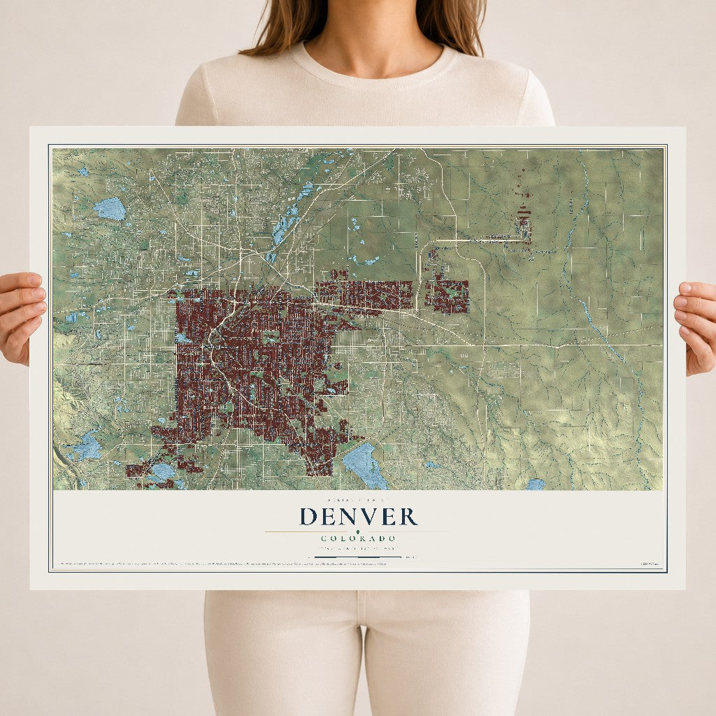 Map of Denver, Colorado, 18 x 24 inch unframed archival matte print