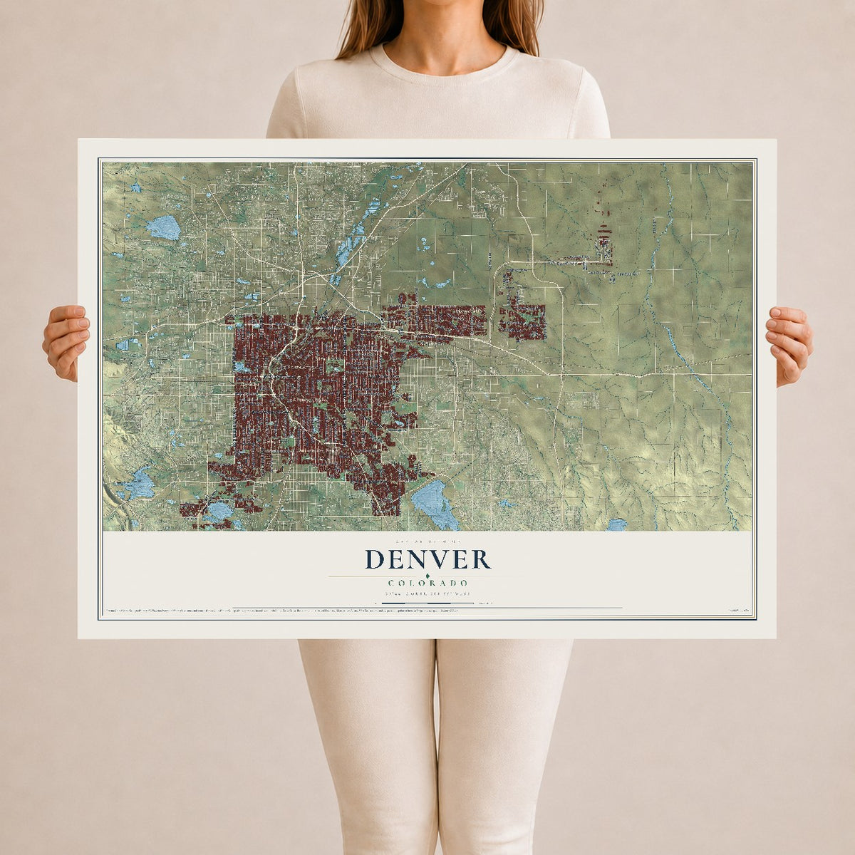 Map of Denver, Colorado, 24 x 36 inch unframed archival matte print