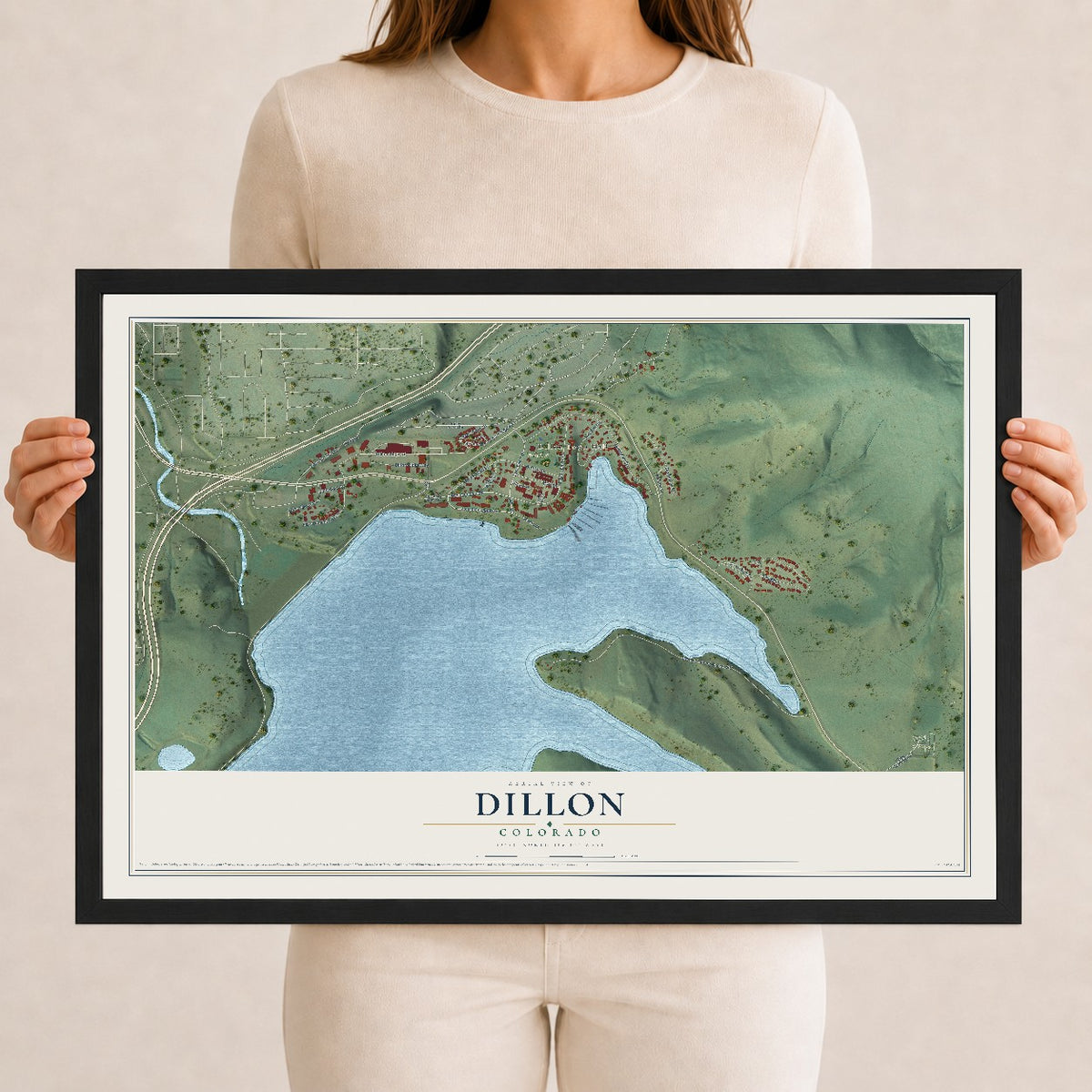 Map of Dillon, Colorado, 12 x 18 inch print in a black wood frame