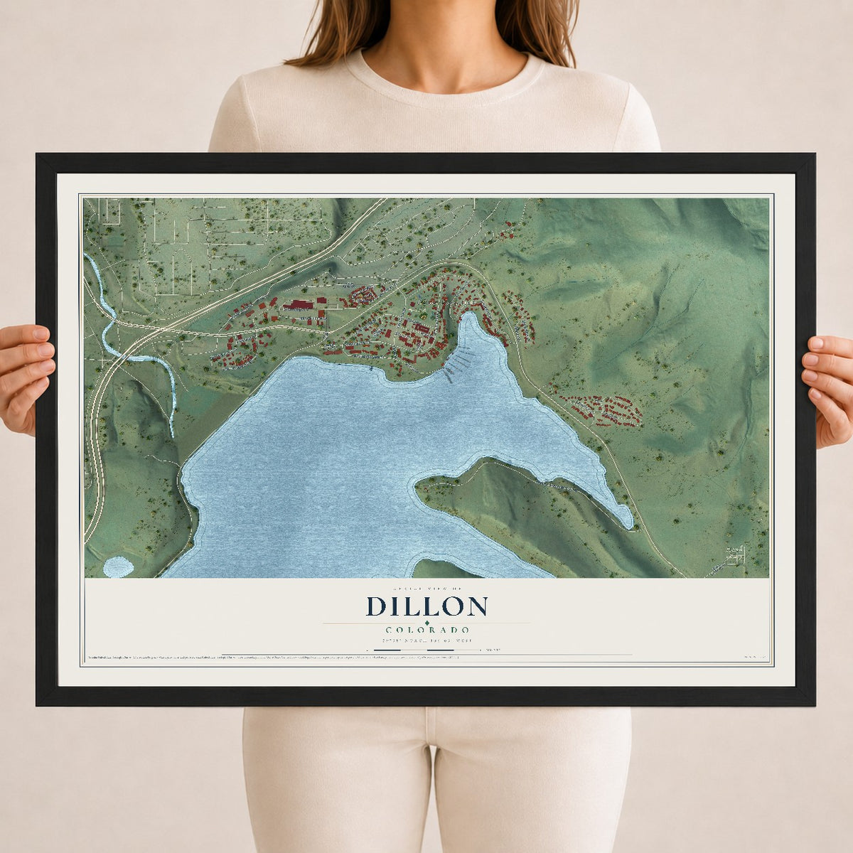 Map of Dillon, Colorado, 18 x 24 inch print in a black wood frame