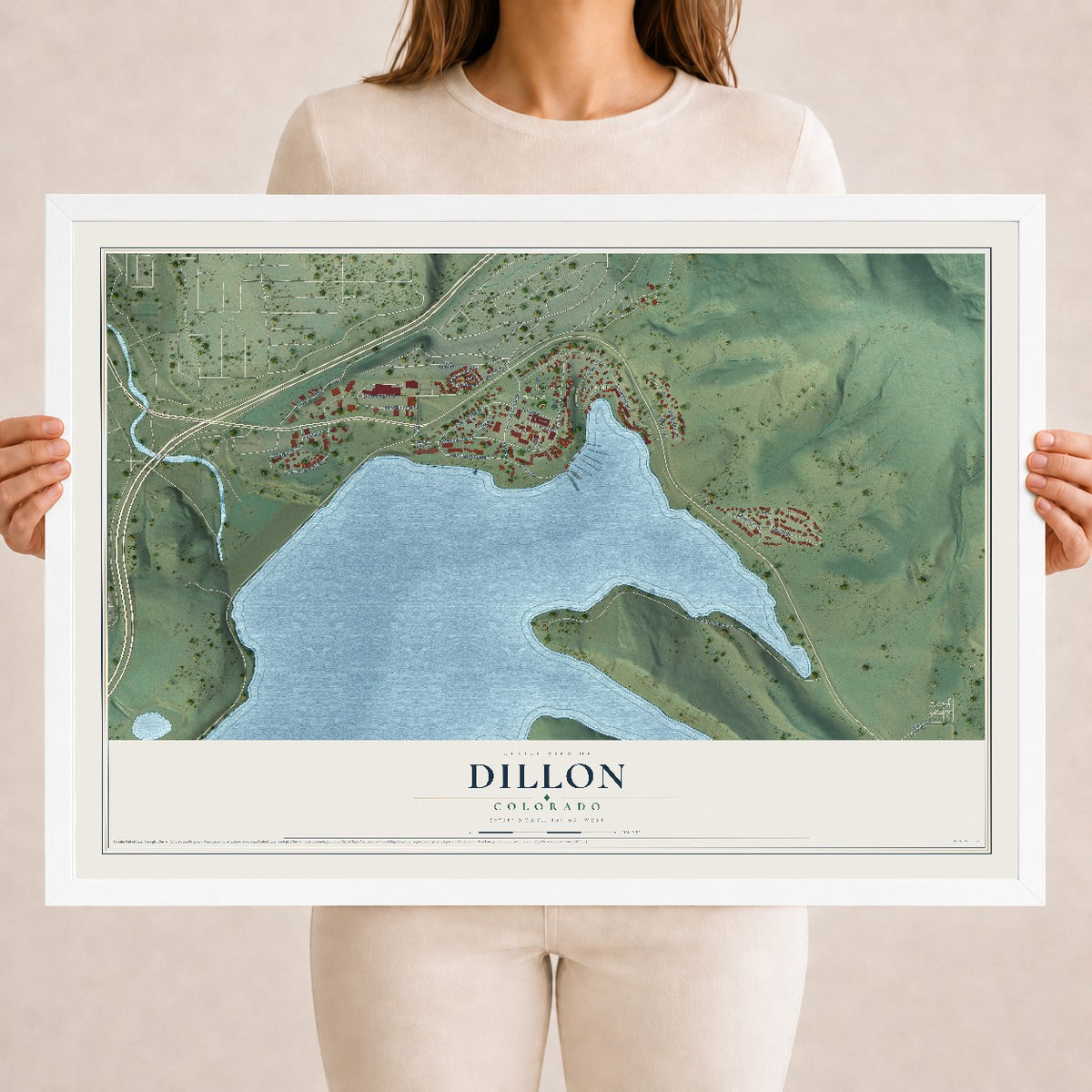 Map of Dillon, Colorado, 18 x 24 inch print in a white wood frame