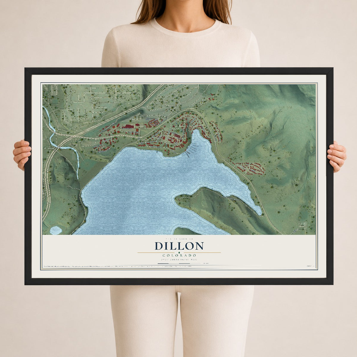 Map of Dillon, Colorado, 24 x 36 inch print in a black wood frame