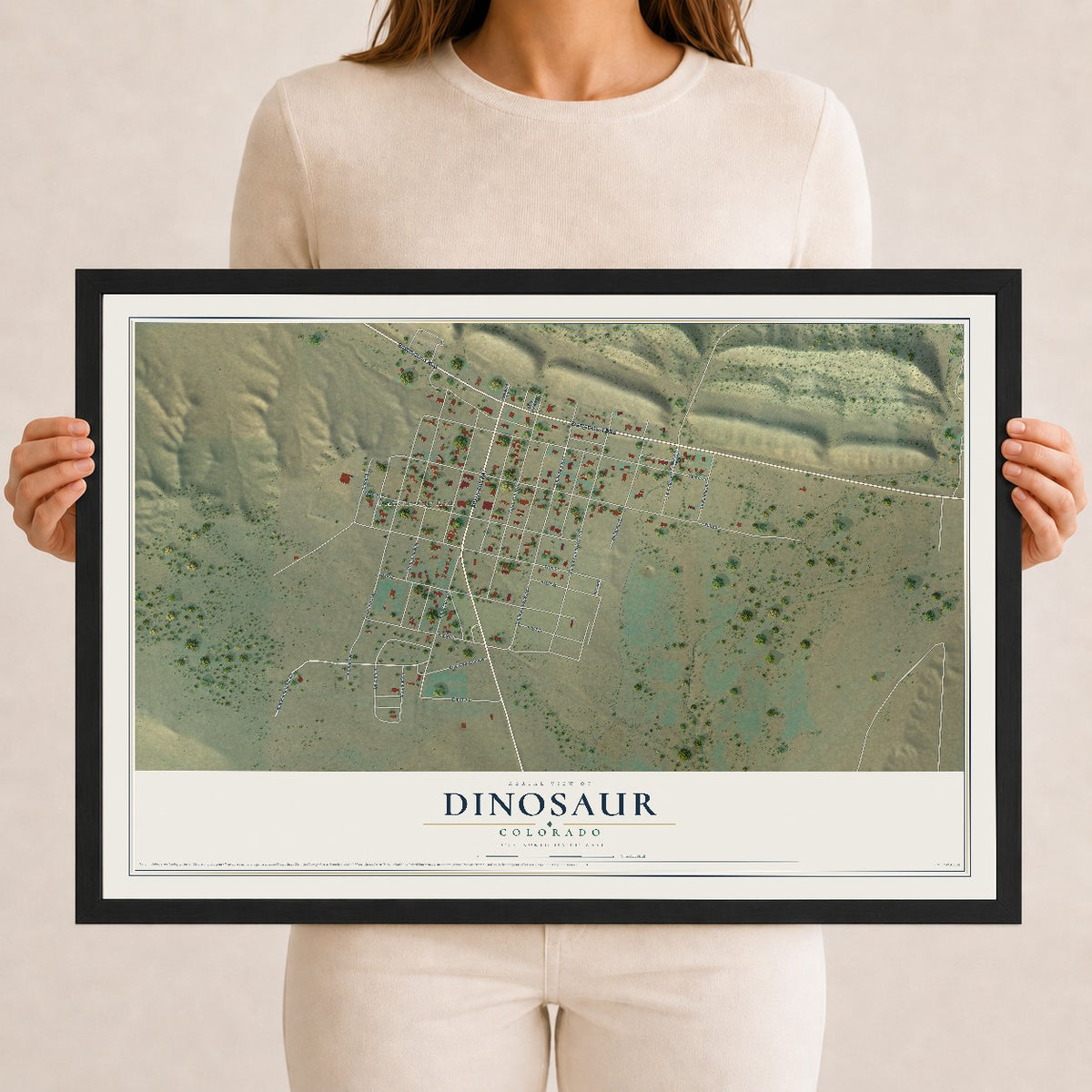 Map of Dinosaur, Colorado, 12 x 18 inch print in a black wood frame
