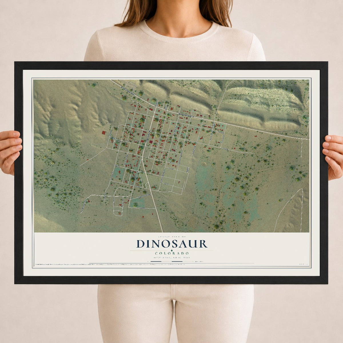 Map of Dinosaur, Colorado, 18 x 24 inch print in a black wood frame