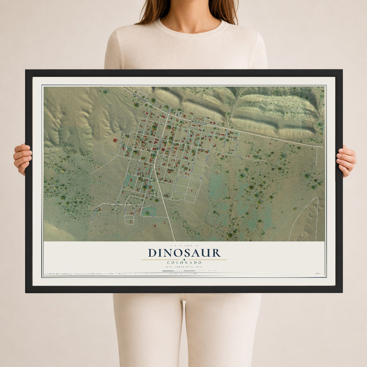 Map of Dinosaur, Colorado, 24 x 36 inch print in a black wood frame