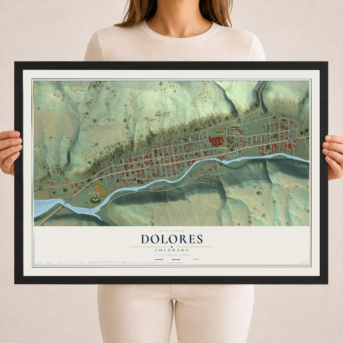 Map of Dolores, Colorado, 18 x 24 inch print in a black wood frame